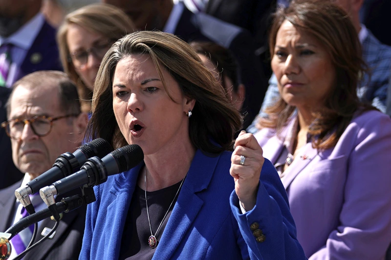 U.S. Rep. Angie Craig (D-MN) speaks as House Democrats gather for an event on gun violence at the East Front of the U.S. Capitol on March 29, 2023 in Washington, DC. House Democrats addressed gun violence after a shooter opened fire killing three nine-year-old students and three adults at The Covenant School in Nashville, Tennessee on March 27, 2023. (Photo by Alex Wong/Getty Images)