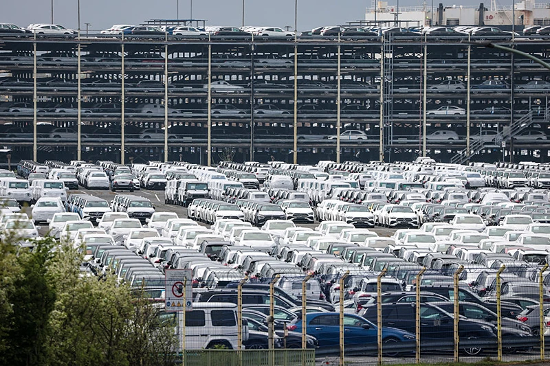 BREMERHAVEN, GERMANY - APRIL 22: Cars of German car maker Mercedes stand at the automotive terminal of Bremerhaven port on April 22, 2025 in Bremerhaven, Germany. German automakers are facing continued uncertainty over the tariffs policy of U.S. President Donald Trump. While Trump has imposed a 25% tariff on European cars and auto parts imports, he has also suggested he may rescind these tariffs in some form. He said too he expects to reach a "deal" with the EU over tariffs soon. (Photo by Focke Strangmann/Getty Images)