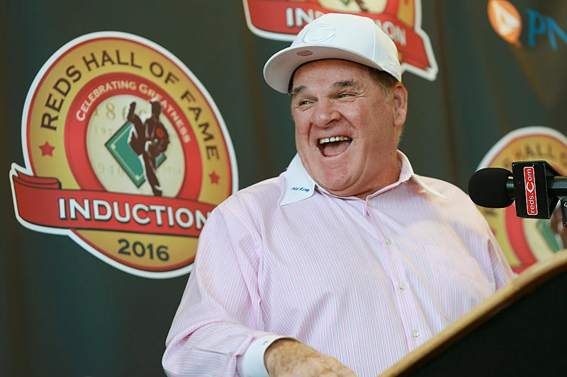 CINCINNATI, OH - JANUARY 19: Former Cincinnati Reds player Pete Rose laughs during a press conference at the Champions Club at Great American Ball Park on January 19, 2016 in Cincinnati, Ohio. Rose was introduced as the latest member of the Cincinnati Reds Hall of Fame and will be inducted at a game in June. (Photo by Mark Lyons/Getty Images)