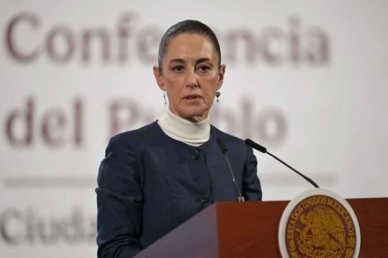 Mexico's President Claudia Sheinbaum speaks during her daily press conference at the National Palace in Mexico City on February 3, 2025. Sheinbaum said February 3, the US has agreed to pause the start of tariffs on Mexican goods for one month, after talks with her counterpart Donald Trump. (Photo by Yuri CORTEZ / AFP) (Photo by YURI CORTEZ/AFP via Getty Images)