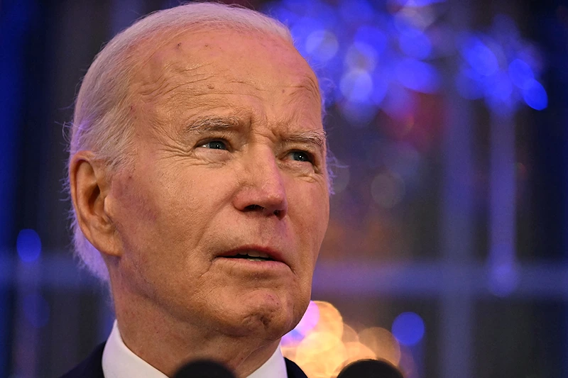 US President Joe Biden speaks during a Hanukkah holiday reception in the East Room of the White House on December 16, 2024, in Washington, DC. (Photo by Jim WATSON / AFP) (Photo by JIM WATSON/AFP via Getty Images)