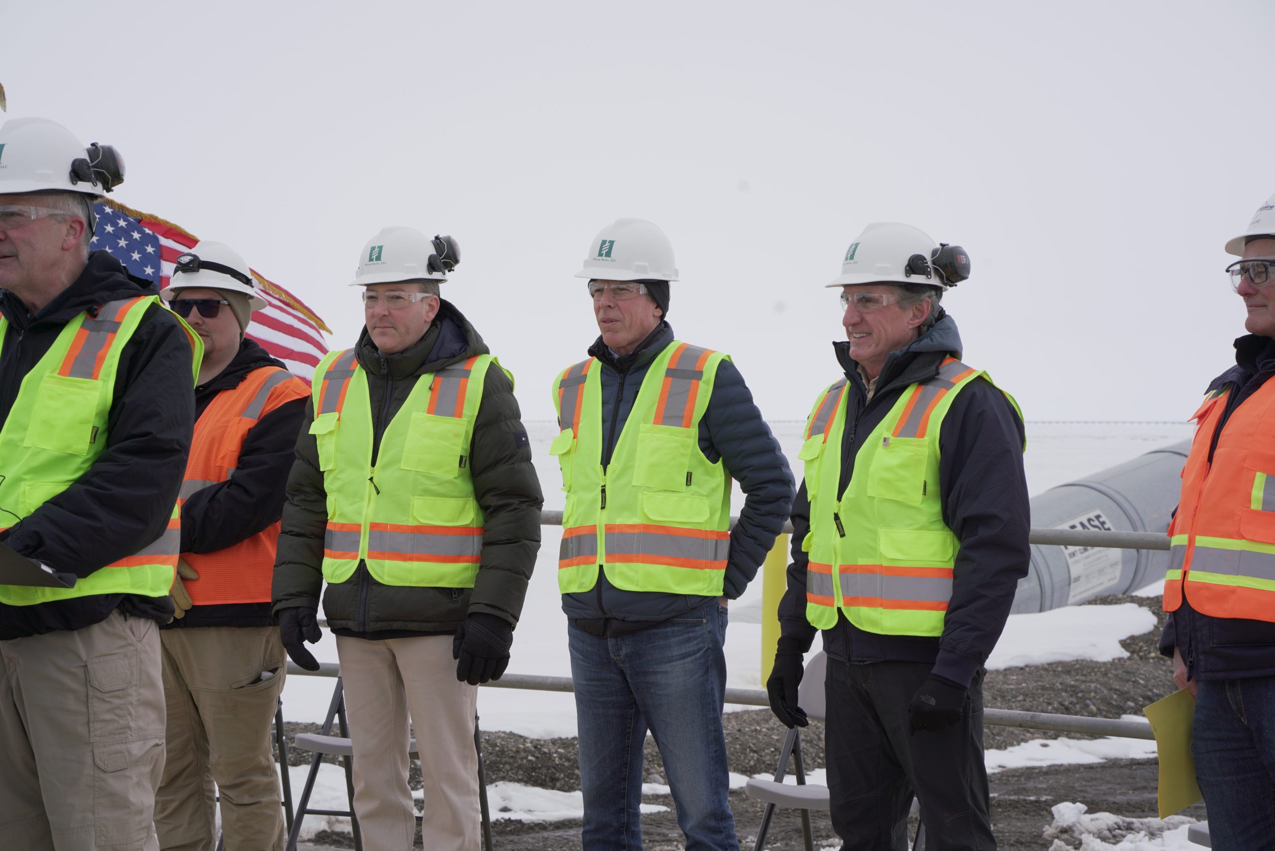 EPA administrator Lee Zeldin, Energy Secretary Chris Wright, and Interior Secretary Doug Burgum attend the event near Pump Station 1 in Deadhorse, Alaska, on Monday.