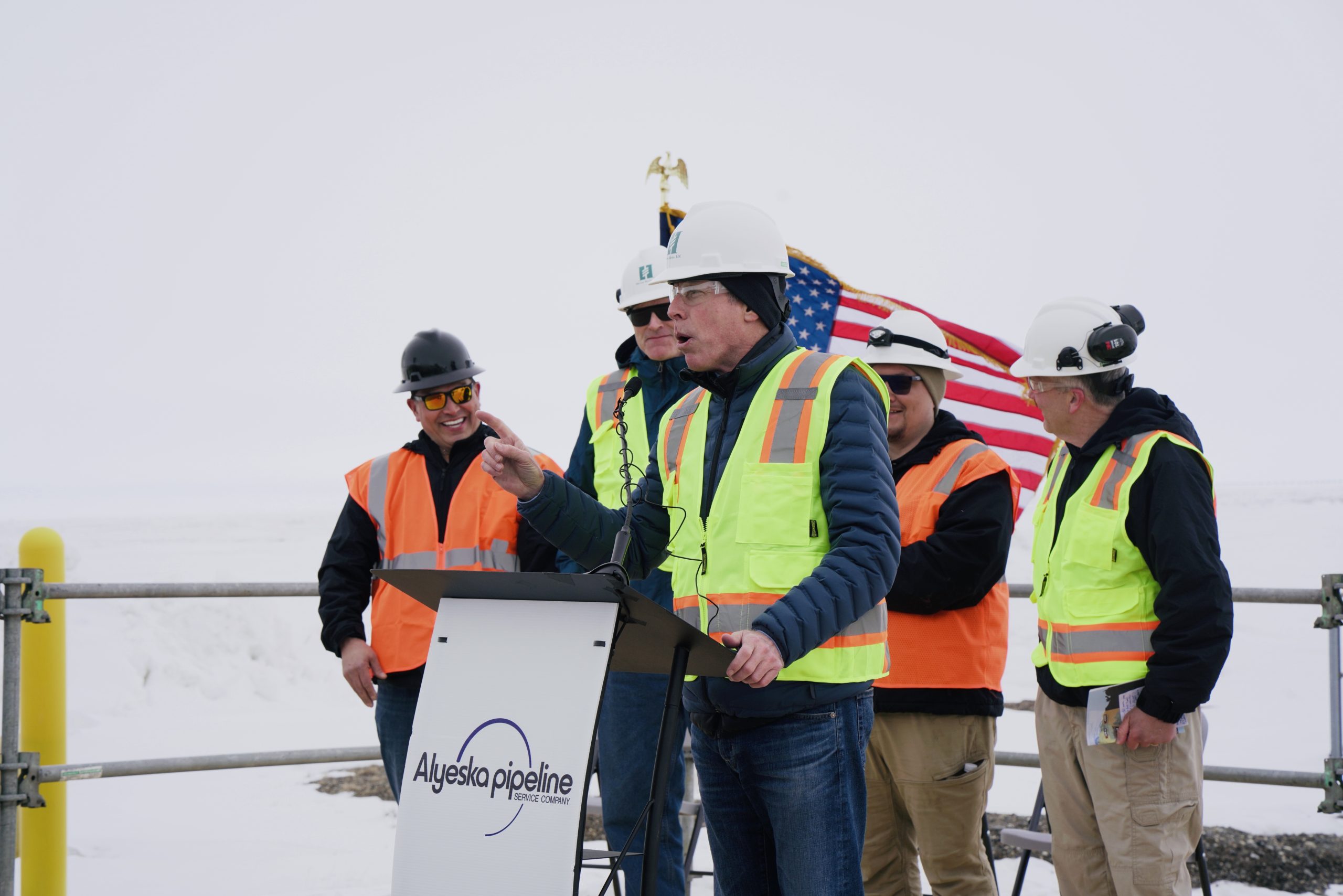 Energy Secretary Chris Wright speaks about domestic energy development in Alaska. Wright delivered the remarks in Deadhorse, Alaska, in front of the Trans-Alaska Pipeline System and flanked by state, tribal, and fellow federal officials.