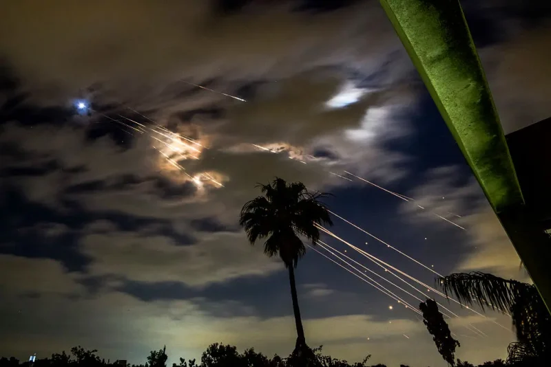 Israel's air defense targets Iranian missiles in the sky of Tel Aviv in Israel, on June 16, 2025. (Photo by Matan Golan / Middle East Images via AFP) (Photo by MATAN GOLAN/Middle East Images/AFP via Getty Images)