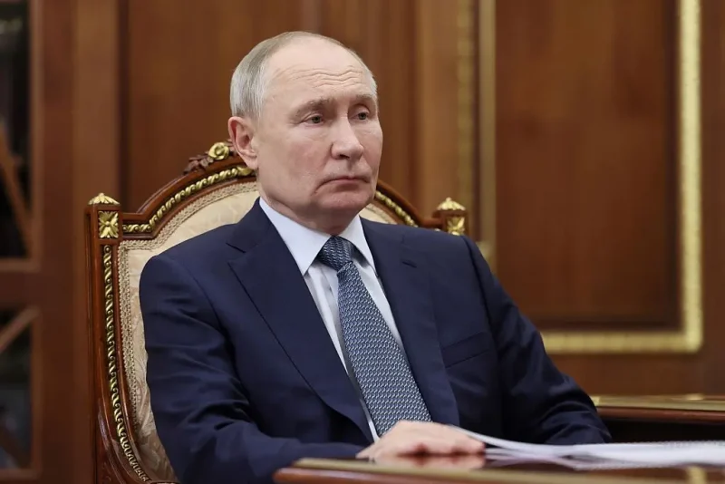 In this pool photograph distributed by the Russian state agency Sputnik, Russia's President Vladimir Putin reacts as he meets with the Governor of the Moscow Region in Moscow on April 8, 2025. (Photo by Vyacheslav PROKOFYEV / POOL / AFP) (Photo by VYACHESLAV PROKOFYEV/POOL/AFP via Getty Images)