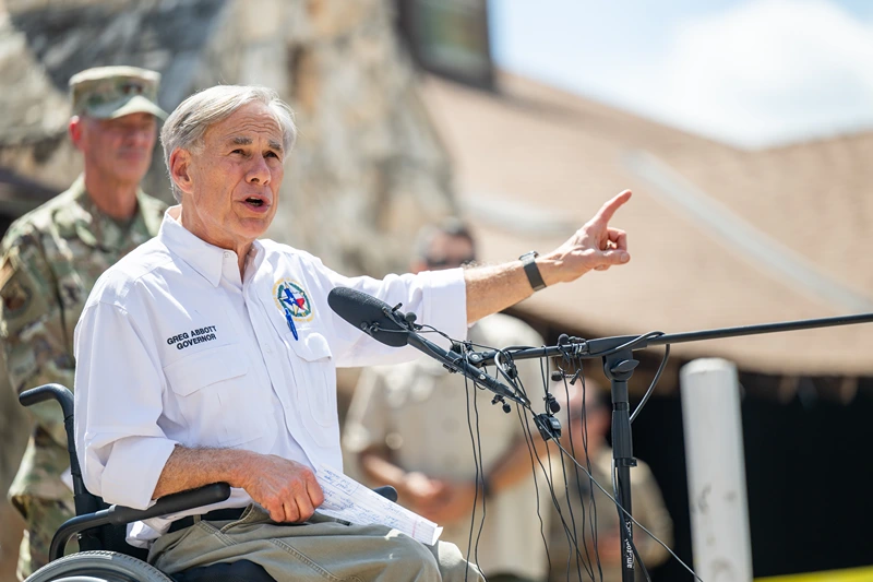Gov. Greg Abbott speaks at a news conference on July 08, 2025 in Hunt, Texas. Gov. Abbott announced more than 160 people were still missing after deadly floods early Friday. Last week, heavy rainfall caused severe flash flooding along the Guadalupe River in central Texas, leaving more than 100 people reported dead, including children attending Camp Mystic. (Photo by Brandon Bell/Getty Images)
