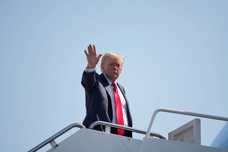 U.S. President Donald Trump boards Air Force One bound for Scotland on July 25, 2025 at Joint Base Andrews, Maryland. President Trump is visiting his Trump Turnberry golf course, as well as Trump International Golf Links in Aberdeenshire, during a trip to Scotland from July 25 to 29. (Photo by Andrew Harnik/Getty Images)