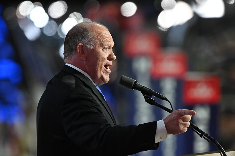 MILWAUKEE, WISCONSIN - JULY 17: Former Acting Director of Immigration and Customs Enforcement Thomas Homan speaks on stage on the third day of the Republican National Convention at the Fiserv Forum on July 17, 2024 in Milwaukee, Wisconsin. Delegates, politicians, and the Republican faithful are in Milwaukee for the annual convention, concluding with former President Donald Trump accepting his party's presidential nomination. The RNC takes place from July 15-18. (Photo by Leon Neal/Getty Images)