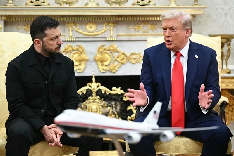 Ukrainian President Volodymyr Zelensky and US President Donald Trump participate in a meeting in the Oval Office of the White House in Washington, DC, on August 18, 2025. European leaders join Ukrainian President Volodymyr Zelensky in talks with US President Donald Trump on August 18, as they try to find a way to end Russia's offensive. The leaders heading to Washington on Monday to appear alongside Zelensky call themselves the "coalition of the willing." (Photo by Mandel NGAN / AFP) (Photo by MANDEL NGAN/AFP via Getty Images)