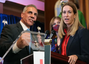 New Jersey Republican gubernatorial candidate Jack Ciattarelli greets supporters in a hotel ballroom at his watch party on November 02, 2021 in Bridgewater, New Jersey. The race between Ciattarelli and his Democratic incumbent Phil Murphy was too close to call by the end of the night. (Photo by Spencer Platt/Getty Images) / Rep. Mikie Sherrill (D-NJ) speaks during an event with House Democrats and other climate activists to highlight the aspects of the Build Back Better Act that focus on combating climate change in the Rayburn Room at the U.S. Capitol on September 28, 2021 in Washington, DC. The Build Back Better Act, also known as the $3.5 trillion budget reconciliation bill, includes funding for public transit, electric vehicles, removal of lead plumbing pipes, the creation of a Civilian Climate Corps and other efforts to reduce climate change. (Photo by Chip Somodevilla/Getty Images)
