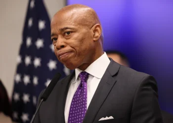NEW YORK, NEW YORK - FEBRUARY 20: New York Mayor Eric Adams listens to questions from reporters during a press conference at NYPD