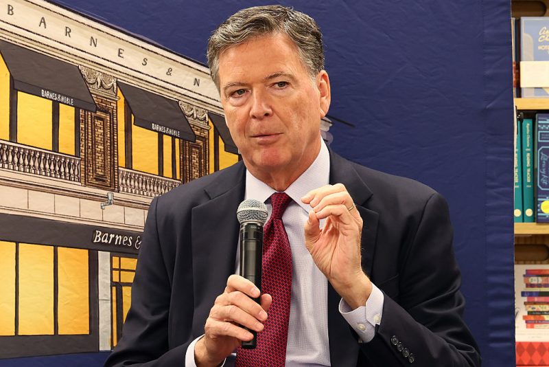 NEW YORK, NEW YORK - MAY 19: Author James Comey, former FBI Director, speaks at the Barnes & Noble Upper West Side on May 19, 2025 in New York City. Comey sat with Esposito to discuss his career and new book "FDR DRIVE," the third of a series of fictional crime novels featuring attorney Nora Carleton. (Photo by Michael M. Santiago/Getty Images)