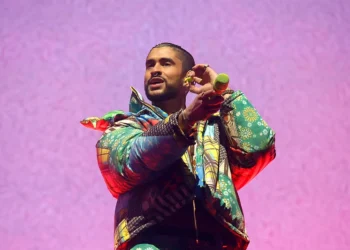 INDIO, CALIFORNIA - APRIL 14: Bad Bunny performs at the Coachella Stage during the 2023 Coachella Valley Music and Arts Festival on April 14, 2023 in Indio, California. (Photo by Frazer Harrison/Getty Images for Coachella)