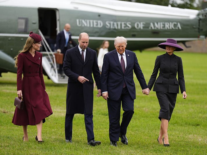 WINDSOR, ENGLAND - SEPTEMBER 17: (L-R) Catherine, Princess of Wales and William, Prince of Wales receive US President Donald Trump and First Lady Melania Trump at Windsor Castle on September 17, 2025 in Windsor, England. (Photo by Aaron Chown - WPA Pool/Getty Images)