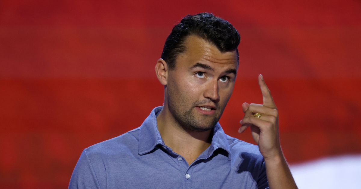 Turning Point USA founder Charlie Kirk is seen onstage at the Fiserv Forum during preparations for the Republican National Convention on July 14, 2024, in Milwaukee, Wisconsin.