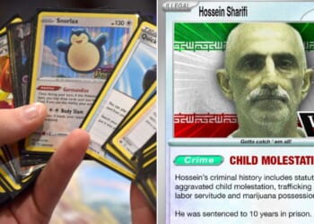 One or more Pokémon fans at the Department of Homeland Security has created images like those at right, similar to the popular Pokémon trading cards seen at left, except the DHS version features alleged criminals and the offenses they are accused of committing.
