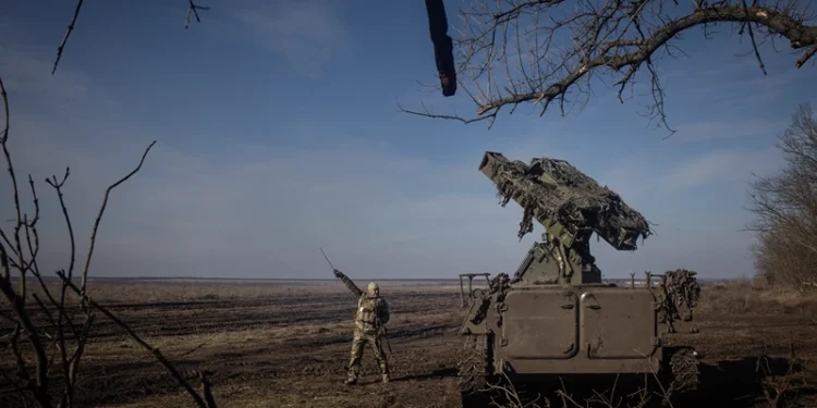 MARINKA, UKRAINE - FEBRUARY 23: A member of Ukraine
