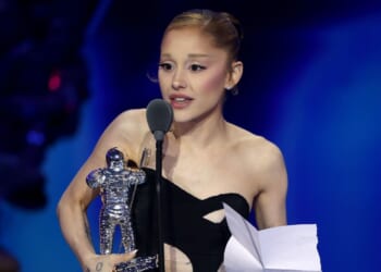 Ariana Grande accepts the Best Pop Award during the 2025 MTV Video Music Awards in Elmont, New York, on Sept. 7.
