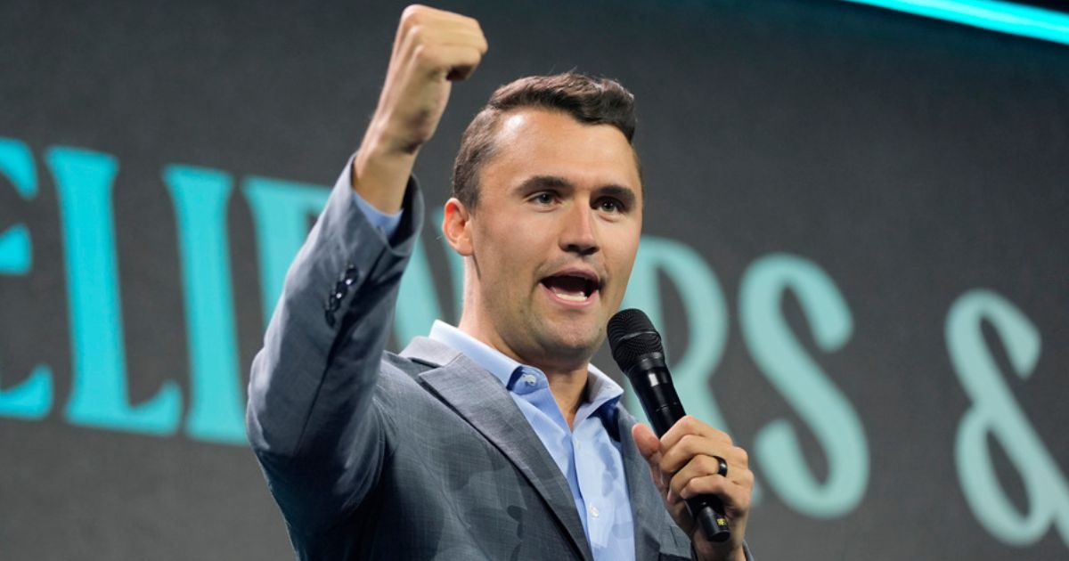 Turning Point USA Founder Charlie Kirk speaks before Republican presidential candidate former President Donald Trump arrives at the Turning Point Believers' Summit in West Palm Beach, Florida, on July 26, 2024.
