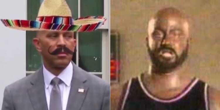 Democrats are showing their hypocrisy by displaying outrage over the White House meme of House Minority Leader Hakeem Jeffries, left, after they fought to get Jimmy Kimmel, right, back on TV even though he wore blackface twice.