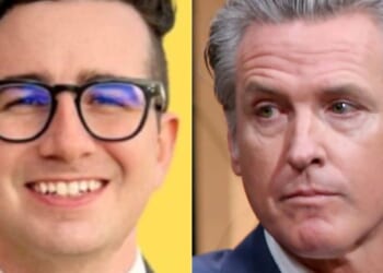 Izzy Gardon, left, serves as the communications director for Gov. Gavin Newsom, right, and he took to X on Sunday to imply that a house fire may have been intentionally set by the Trump administration as retaliation.