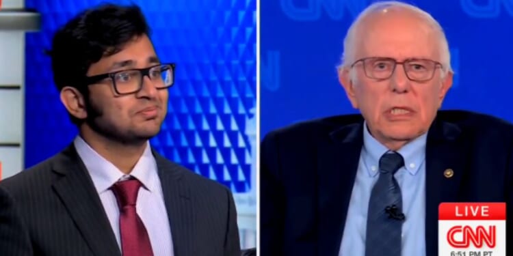 Vermont Independent Sen. Bernie Sanders answers a question from American University student Rohan Naval during an Oct. 15, 2025, appearance on CNN.
