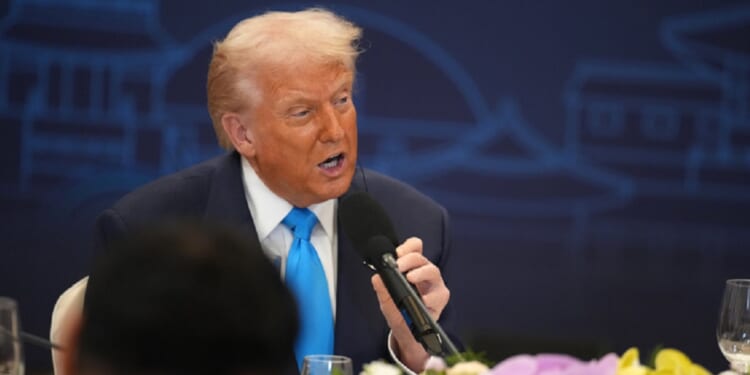 President Donald Trump speaks during a dinner at the Hilton Gyeongju on Wednesday in Gyeongju, South Korea.