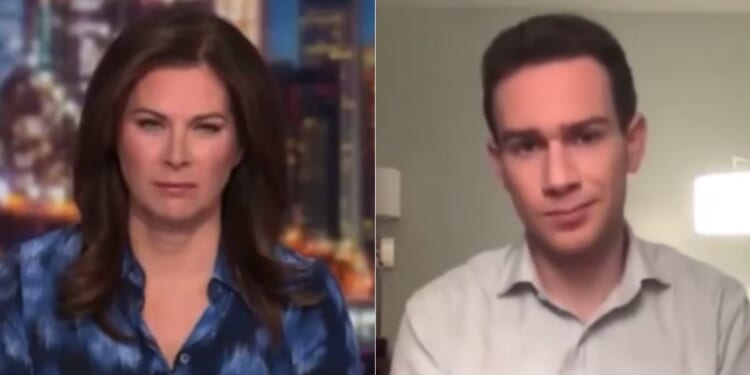 Monday on CNN's "Erin Burnett OutFront," host Erin Burnett, left, interviewed meteorologist Matthew Cappucci, right, and decided to show a video of him throwing up while flying through a hurricane.
