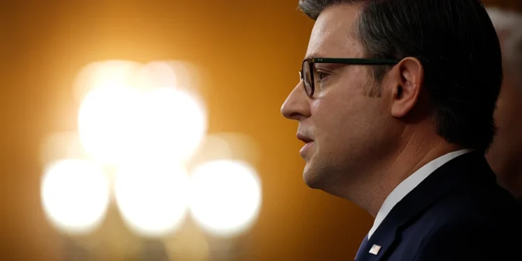 WASHINGTON, DC - OCTOBER 09: U.S. Speaker of the House Mike Johnson (R-LA) speaks at a news conference on the government shutdown at the U.S. Capitol on October 09, 2025 in Washington, DC. The government remains shut down after Congress failed to reach a funding deal last week. (Photo by Kevin Dietsch/Getty Images)