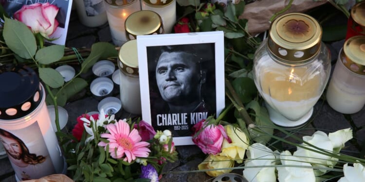 A makeshift memorial for Charlie Kirk seen in Berlin, Germany, on Sept. 14, 2025.