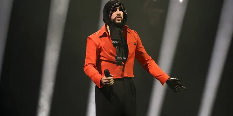 NEW YORK, NEW YORK - APRIL 11: Bad Bunny performs during his "Most Wanted" tour at Barclays Center on April 11, 2024 in New York City. (Photo by Marleen Moise/Getty Images)