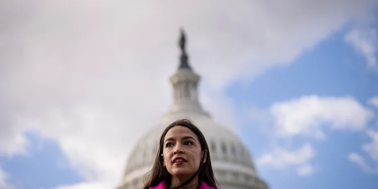 WASHINGTON, DC - JANUARY 26: Rep. Alexandria Ocasio-Cortez (D-NY) speaks during a news conference with Democratic lawmakers about the Biden administrations border politics, outside the U.S. Capitol on January 26, 2023 in Washington, DC. A group of 77 Democratic lawmakers sent a letter to President Joe Biden this week criticizing his administrations policies restricting asylum access for migrants crossing the southern border. (Photo by Drew Angerer/Getty Images)