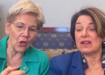 Sens. Elizabeth Warren, left, and Amy Klobuchar, right, posted a live reaction to the White House construction and received immediate criticism.
