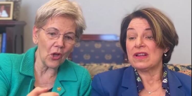 Sens. Elizabeth Warren, left, and Amy Klobuchar, right, posted a live reaction to the White House construction and received immediate criticism.