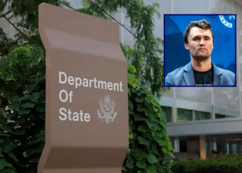 A sign for the U.S. Department of State is seen on the outside of the Harry S. Truman Federal Building on on July 11, 2025 in Washington, DC. The State Department is proceeding with layoffs just two days after the Supreme Court overturned a lower-court order that had temporarily blocked U.S. President Donald Trump