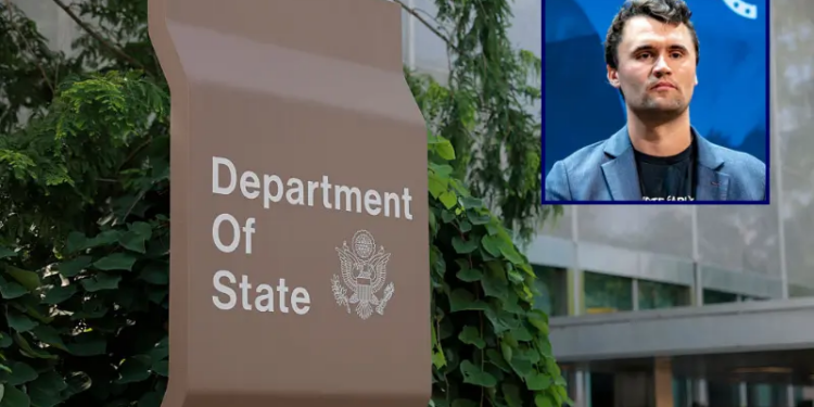 A sign for the U.S. Department of State is seen on the outside of the Harry S. Truman Federal Building on on July 11, 2025 in Washington, DC. The State Department is proceeding with layoffs just two days after the Supreme Court overturned a lower-court order that had temporarily blocked U.S. President Donald Trump