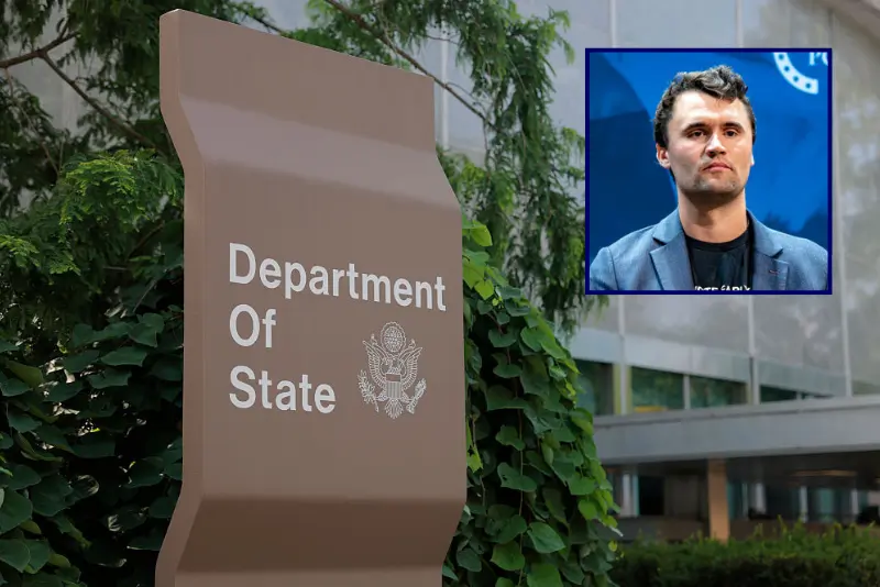 A sign for the U.S. Department of State is seen on the outside of the Harry S. Truman Federal Building on on July 11, 2025 in Washington, DC. The State Department is proceeding with layoffs just two days after the Supreme Court overturned a lower-court order that had temporarily blocked U.S. President Donald Trump
