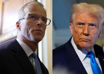 U.S. Senate Majority Leader John Thune (R-SD) speaks to reporters as he walks to his office in the U.S. Capitol on October 27, 2025 in Washington, DC. The federal government shutdown has entered its 27th day. (Photo by Anna Moneymaker/Getty Images) / U.S. President Donald Trump speaks to journalists aboard Air Force One en route to South Korea on October 29, 2025 in Japan. Trump is traveling to South Korea for the APEC meetings, following an appearance at the ASEAN summit in Malaysia, and a trip to Japan, where he called on Japanese Emperor Naruhito and new Prime Minister Sanae Takaichi. (Photo by Andrew Harnik/Getty Images)