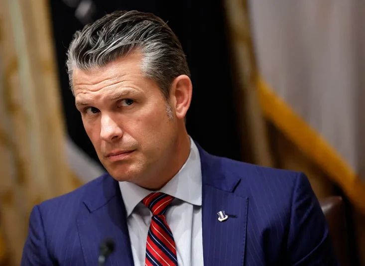 WASHINGTON, DC - OCTOBER 14: U.S. Secretary of War Pete Hegseth during a meeting with U.S. President Donald Trump and President of Argentina Javier Milei in the Cabinet Room at the White House on October 14, 2025 in Washington, DC. Trump is hosting Milei for a working lunch days after the U.S. Treasury finalized a $20 billion currency swap framework with Argentina in an effort to help stabilize its economy. (Photo by Kevin Dietsch/Getty Images)