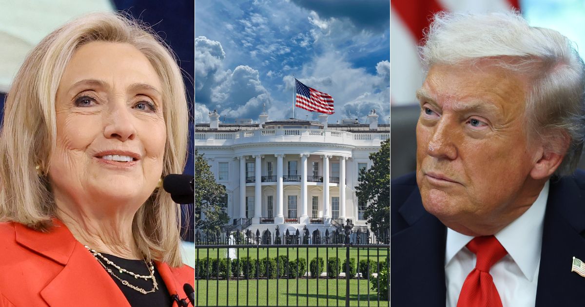 On Tuesday, Hillary Clinton, left, took to X to chastise President Donald Trump, right, for the renovations he is performing on the White House, center, but she is the one who took from it when her husband was president.