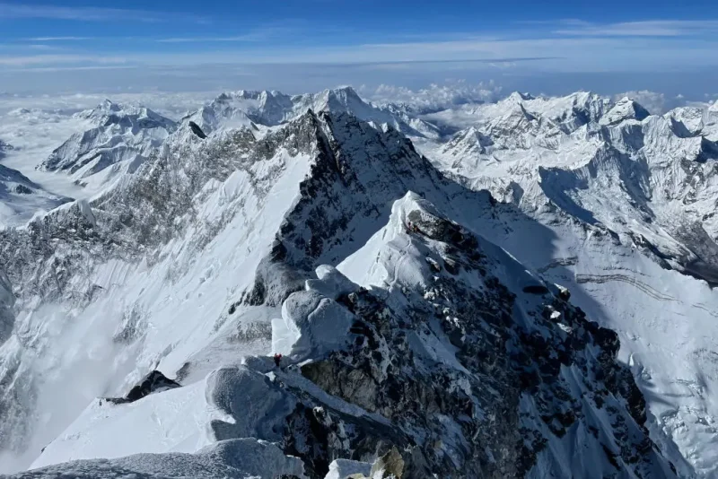 In this picture taken on May 31, 2021 shows the Himlayan range as seen from the summit of Mount Everest (8,848.86-metre), in Nepal. (Photo by Lakpa SHERPA / AFP) (Photo by LAKPA SHERPA/AFP via Getty Images)