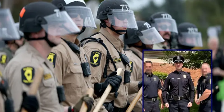 Police interact with demonstrators near the "Free Speech Zone" outside of the immigrant processing and detention center on October 17, 2025, in Broadview, Illinois. Demonstrations have been taking place outside of the facility for several weeks as the Trump administration