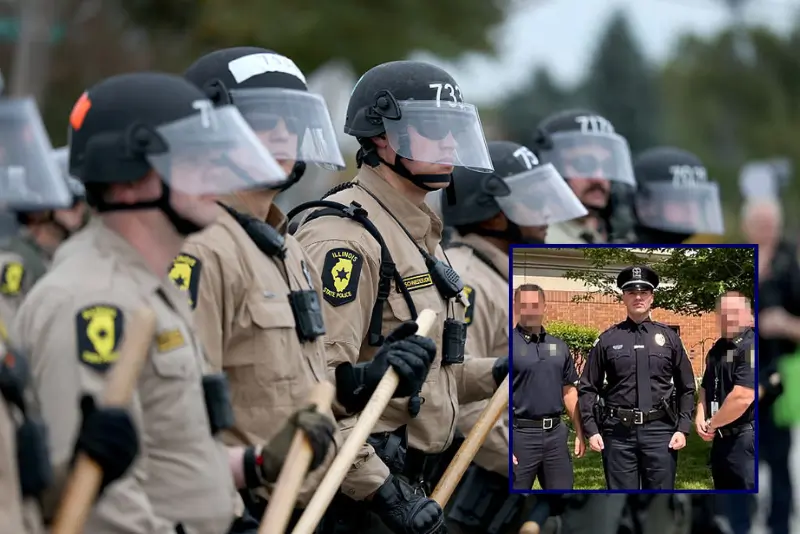 Police interact with demonstrators near the "Free Speech Zone" outside of the immigrant processing and detention center on October 17, 2025, in Broadview, Illinois. Demonstrations have been taking place outside of the facility for several weeks as the Trump administration
