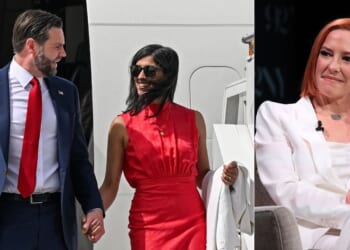 Vice President JD Vance, left, has responded to “disgraceful” comments made by former White House press secretary Jen Psaki, right, about his marriage with second lady Usha Vance, middle.