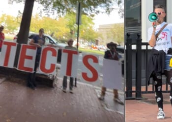 Protesters berated the churchgoers as they left the Sunday service.