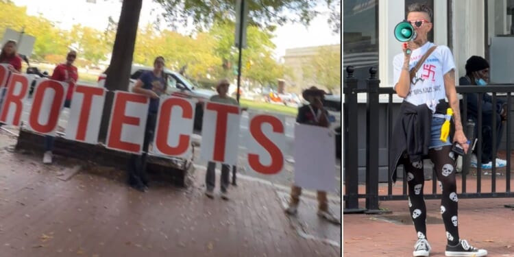Protesters berated the churchgoers as they left the Sunday service.