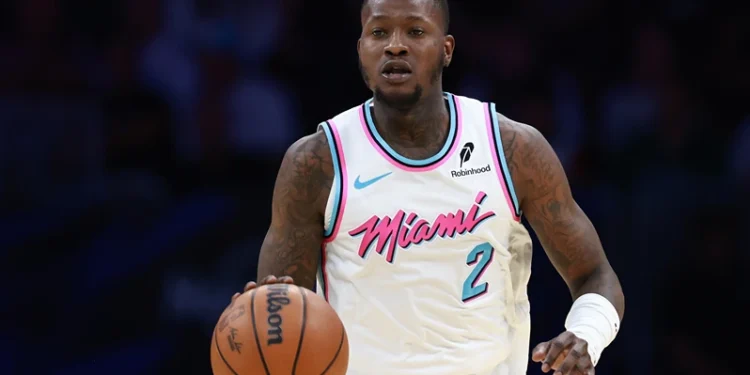 MIAMI, FLORIDA - FEBRUARY 10: Terry Rozier #2 of the Miami Heat in action against the Boston Celtics during the second half at Kaseya Center on February 10, 2025 in Miami, Florida. NOTE TO USER: User expressly acknowledges and agrees that, by downloading and or using this Photograph, user is consenting to the terms and conditions of the Getty Images License Agreement. (Photo by Carmen Mandato/Getty Images)