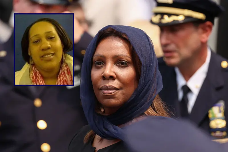 Attorney General of New York Letitia James departs the funeral service for slain NYPD officer Didarul Islam in the Bronx borough of New York City on July 31, 2025. Islam was one of four people killed when a shooter opened fire in a New York skyscraper before committing suicide on July 28. (Photo by CHARLY TRIBALLEAU / AFP) (Photo by CHARLY TRIBALLEAU/AFP via Getty Images) / Latitia James’ grandniece Nakia Thompson; N.C. Dept. of Correction