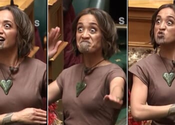 Oriini Kaipara, a member of New Zealand's parliament, performs a Māori ritual ceremony known as a haka during a parliamentary session.