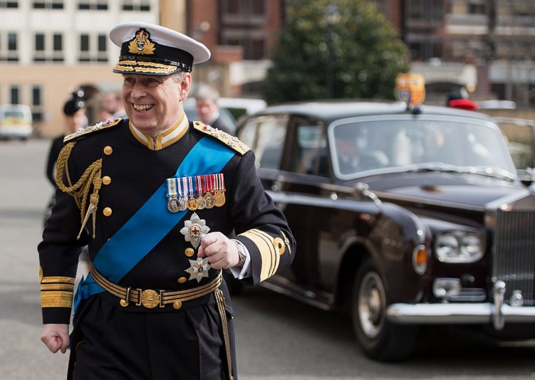 LONDON, ENGLAND - MARCH 13: Prince Andrew, Duke of York arrives for a reception at the Honourable Artillery Company following the Afghanistan service of commemoration at St Paul's Cathedral on March 13, 2015 in London, England. (Photo by Niklas Halle'n - WPA Pool / Getty Images)